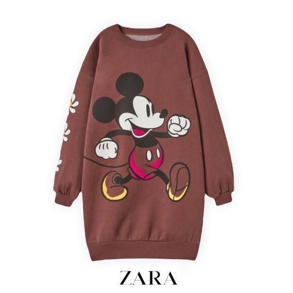 ZARA Kids | Maroon | FLOCKED MICKEY MOUSE © DISNEY DRESS - Picture 1 of 7
